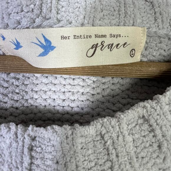 Her Entire Name Says Grace Knit Sweater Womens L Gray Cable Sleeve Cozy Soft - Picture 5 of 6